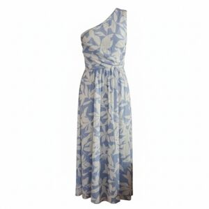 One-Shoulder Blue and White Floral Dress Medium